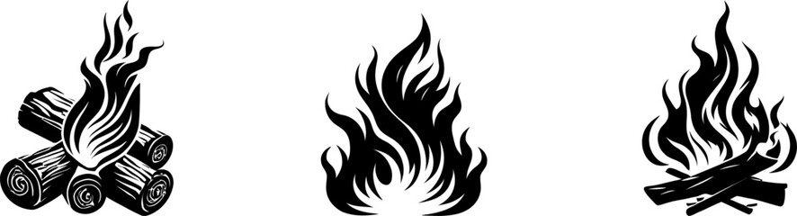 Wall Mural -  Bonfire icon set .Fire is burning.Fire icon with a logs. . Fire flame vector silhouette.