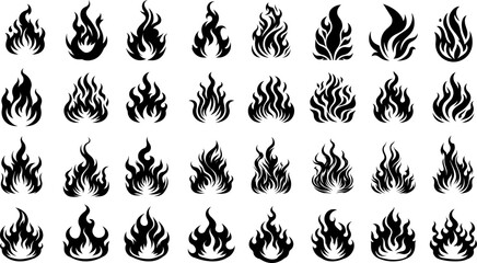 Wall Mural - Fire icon set. Fire flame vector collection .Flame of different shapes . Fire flame silhouette.