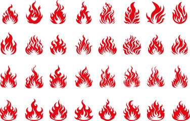 Wall Mural - Fire icon set.  Fire flame vector collection in a flat style .Flame of different shapes .Red  fire flame silhouette.