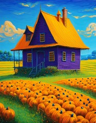 Wall Mural - a house in the middle of the fields with a beautiful landscape.