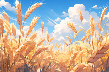 Golden wheat field in summer, ripe harvest illustration of wheat during autumn season