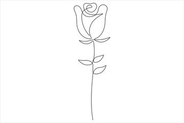 Sticker - Rose flower continuous one line art drawing of outline vector illustration Rose day, valentine day concept
