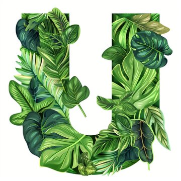 The word U made of leaves. Easy to remove background. Tropical leaves collection.