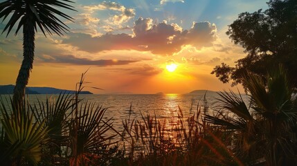 Sticker - Fiery Sunset Over Calm Ocean