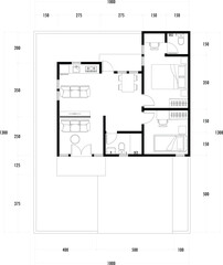 Naklejka na meble Architecture plan with furniture. home floor plan, isolated on white background, stock illustration.