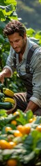 Wall Mural - A gardener harvesting a bountiful crop of zucchini. 