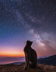 Naklejka na meble 星空を背景にした猫