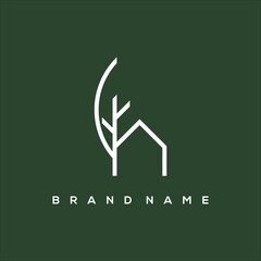 Poster - line art leaf house logo vector