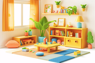 Wall Mural - 3D bright and cozy nursery kids room play place background