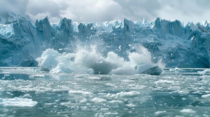 Wall Mural - debris from the calving iceberg floats in the water creating a hazard for passing ships.