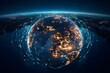 © Kdhtdg - access, data, business, communication, technology, network, digital, virtual, tech, information across various continents and national borders. The Earth is seen from above in blue tones with glowing