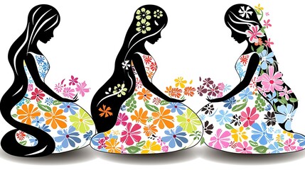 Wall Mural - Pink silhouette fashion illustration of a pair of women's shoes with a floral background