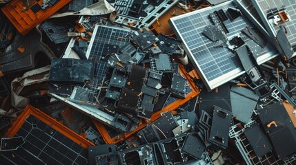 Aufkleber - A solar panel being dismantled, its components carefully separated and sorted, a glimpse into the complex process of recycling.
