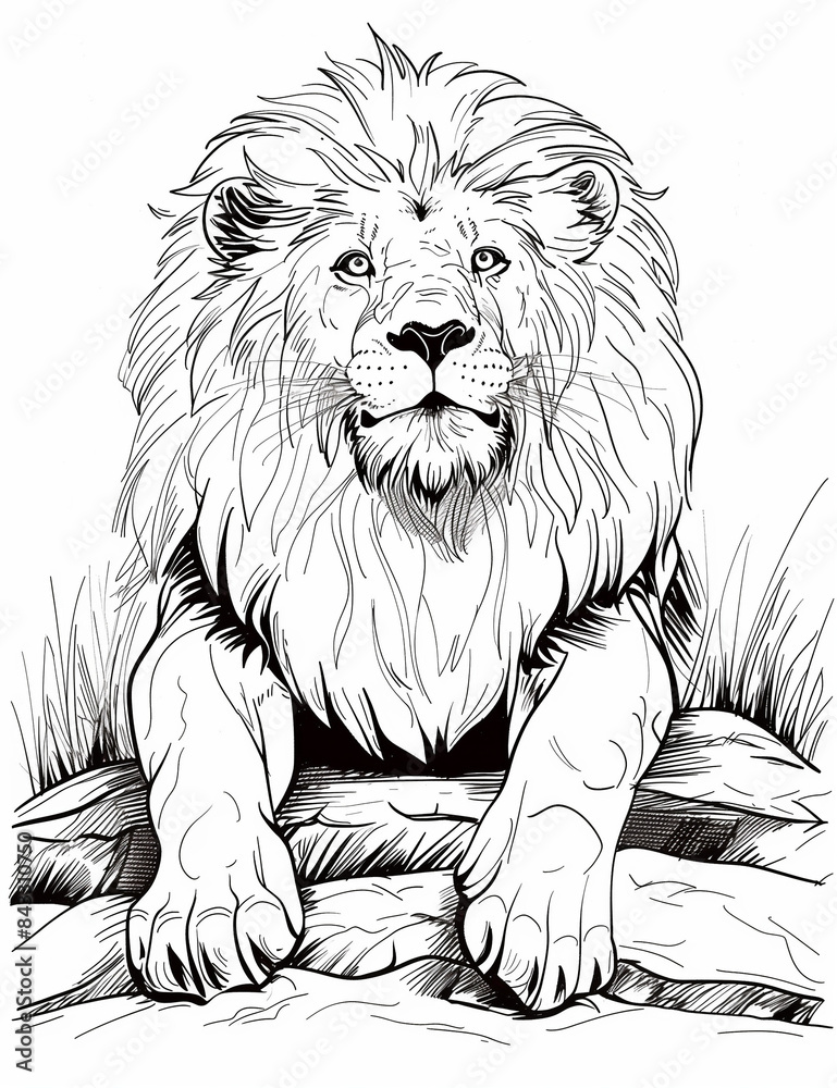 stock-illustration-lion-king-line-art-coloring-page-black-and-white