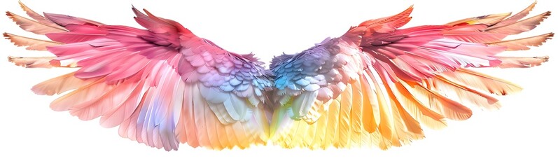 Poster - Rainbow angel wings isolated on white background, detailed photo, png 
