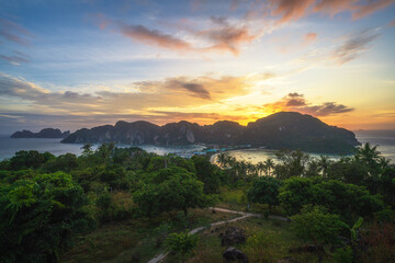 Wall Mural - sunset on ko phi phi viewpoint in thailand