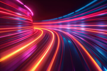 Poster - Dynamic, colorful neon light trails creating a futuristic and vibrant scene, perfect for backgrounds, digital art, and creative design projects.