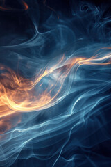 Poster - Abstract smoky blue and orange swirls create an ethereal, mesmerizing blend of colors and textures, evoking a sense of mystery and serenity.