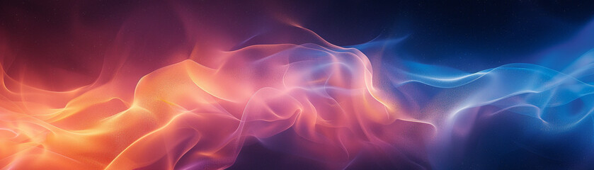 Poster - Grainy abstract fluid wave in vibrant gradient colors of orange, pink, and blue, creating a dynamic and flowing artistic background.