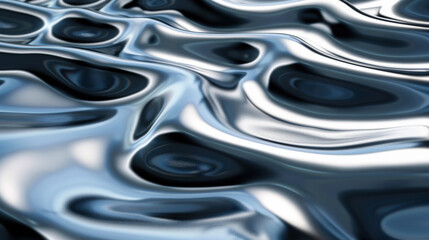 Poster - abstract image of reflective metallic liquid surface with flowing waves. high-resolution digital art