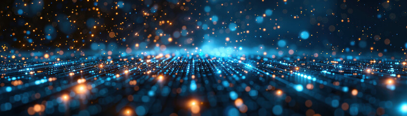 Poster - Abstract technology background with glowing particles and lines. Futuristic digital concept representing data and network connections.