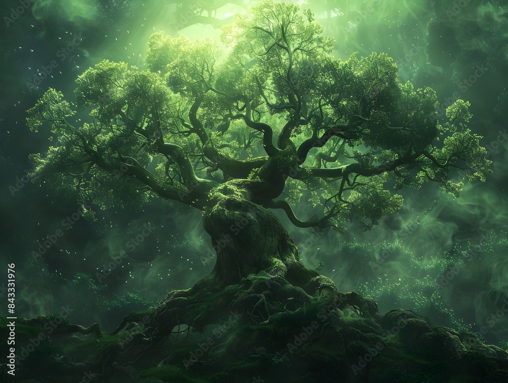 Majestic Tree of Life Emerging from Verdant World Map Symbolizing ...