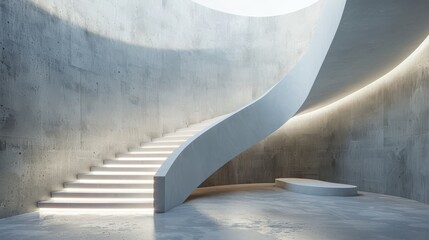 Wall Mural - Avant-garde staircase with abstract light installation in a modern loft