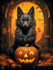 Wall Mural - Portrait of a Halloween wolf