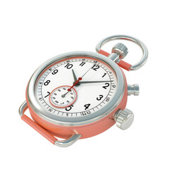 Vintage stopwatch with a white dial and red inner markings. Classic design, measuring time accurately for sports, events, and daily activities.