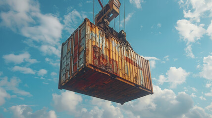 Wall Mural - a shipping container being lifted by a crane.generative ai