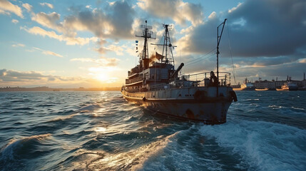 Wall Mural - ship at sunset