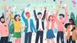 © jbstocks - A group of people are celebrating to business success  with confetti falling from the sky, Generative AI illustrations.