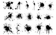 © Todd's Studio - Ink drops and splashes. Blotter spots, liquid paint drip drop splash and ink splatter. Artistic dirty grunge abstract spot vector set. Illustration monochrome drip splash, splat messy inkblot