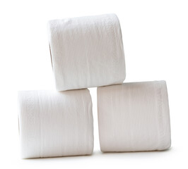 Wall Mural - Side view of white tissue paper rolls in stack isolated on white background with clipping path