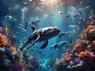 Wall Mural - school of fish