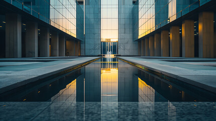 Canvas Print - A city skyline with a large body of water reflecting the buildings