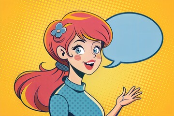 Wall Mural - cartoon woman with a bubble