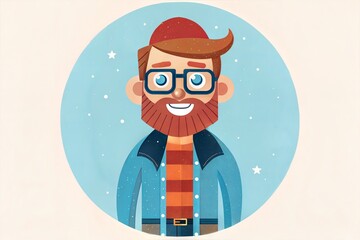 Wall Mural - vector cartoon hipster illustration. hipster guy with a beard and mustache 