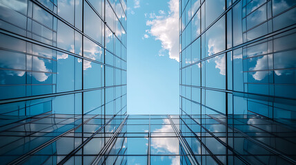 Canvas Print - A city skyline with tall buildings and a clear blue sky