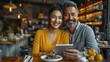 © Neural Pixels - A couple enjoys a relaxed evening together in a cafe, sharing a tablet and smiling warmly