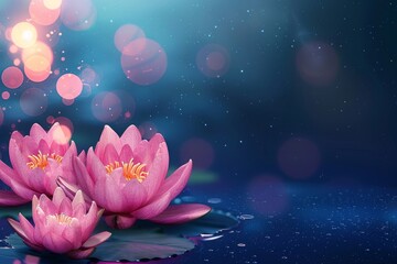 pink lotus blossom on blue background