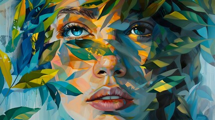 Wall Mural - Captivating Floral Visage A Vibrant Digital Portrait Exploring the Depths of the Feminine Spirit