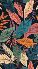 Wall Mural - Colorful vintage tropical leaves seamless pattern background