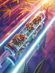 Wall Mural - Cannabis syringe with clear concentrate