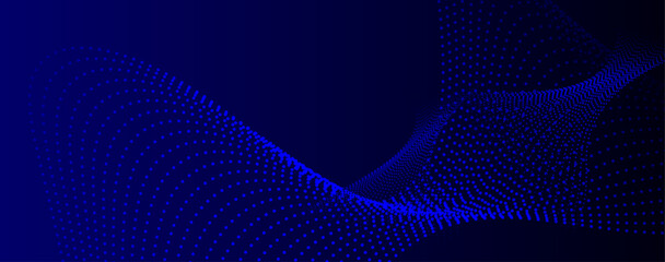 Wall Mural -  The abstract background is made of curves and halftone dots in blue colors. The abstract wave flow on the color background is a modern curve of a glowing blue background.