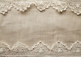 beige linen background with lace border.