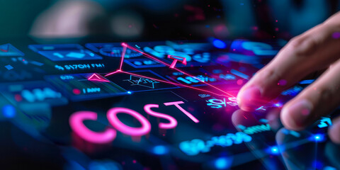Poster - concept of cost management & optimization with a graphical arrow depicting fluctuations in expenses 