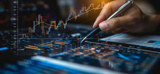 Poster - Stock Market Analysis Data Visualization: Financial Analyst Studying Trading Graphs, Economic Charts, Investment Planning for Business Growth