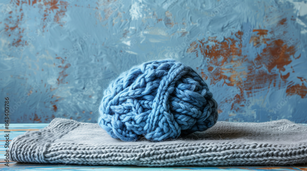 Human brain knitted with wool, self esteem and mental health concept ...