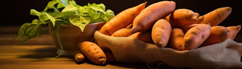 Wall Mural - Sweet potato on a wooden nature background
